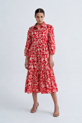 Chiara Tiered Dress Wine Red