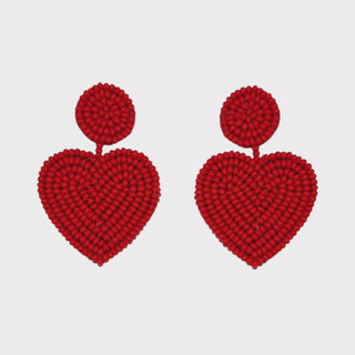 Red Beaded Heart Earrings