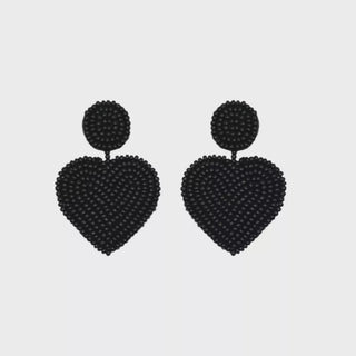Black Beaded Heart Earrings