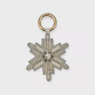 White Shimmer Beaded Bar Snowflake Bag Charm