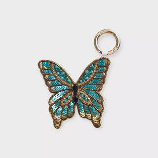 Teal & Bronze Sequin Beaded Butterfly Bag Charm