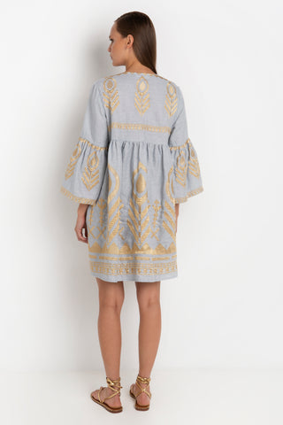 Fearther Bell Slv Lgrey/Gold Short Dress