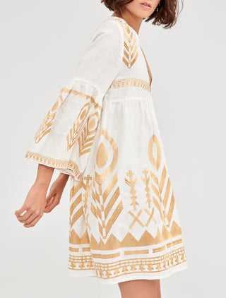 Fearther Bell Slv White/gold Short Dress