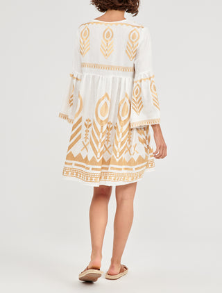 Fearther Bell Slv White/gold Short Dress