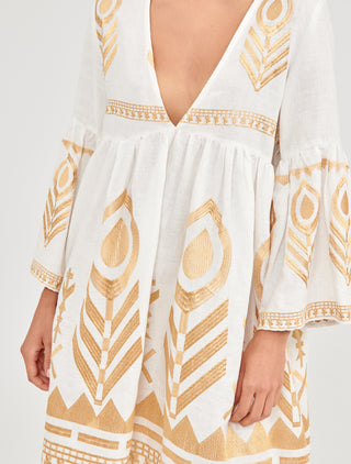 Fearther Bell Slv White/gold Short Dress