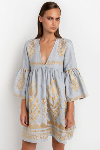 Fearther Bell Slv Lgrey/Gold Short Dress