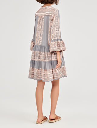 Classic Short Lgrey/Pink Triangle Ruffles Dress