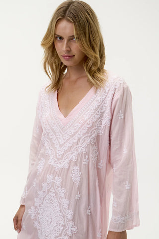 Long Goa  Embroidery Pink/white