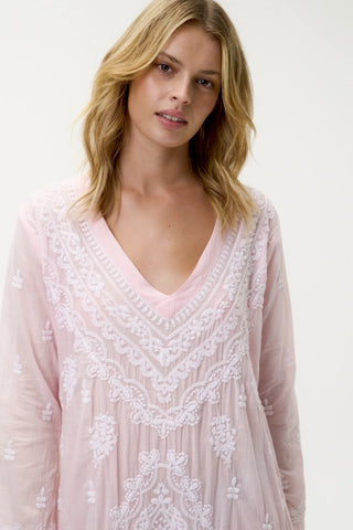 Long Goa  Embroidery Pink/white