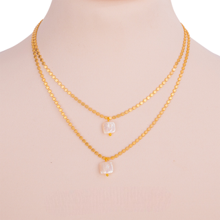 Bronze Double Layer Flat Disc & Pearl Short Necklace