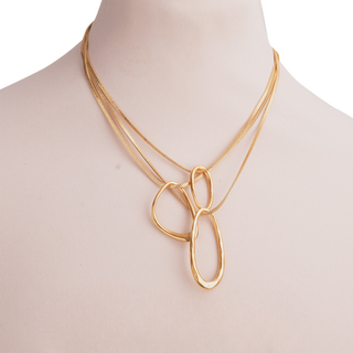 Short Bronze Triple Layer Organic Drop Necklace