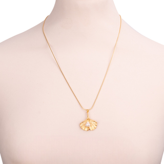 Bronze Simple Ginko Leaf&Pearl Necklace