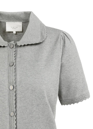 Short Sleeve Cardigan With Tex Iron Grey Melange