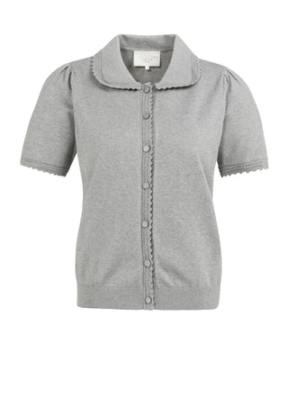Short Sleeve Cardigan With Tex Iron Grey Melange