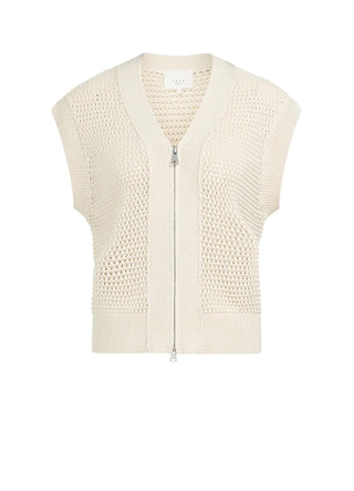 Crème Beige Mesh Sleeveless Cardigan