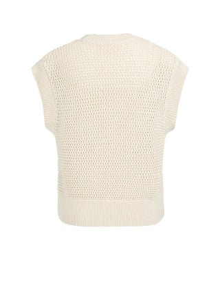 Crème Beige Mesh Sleeveless Cardigan