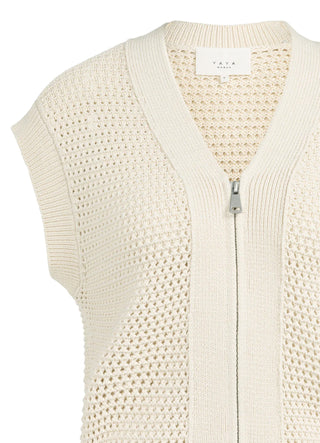 Crème Beige Mesh Sleeveless Cardigan