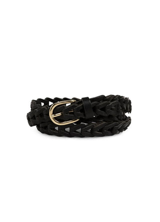 Wavy Buckle Leather Black Belt