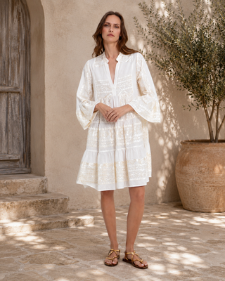Classic Short White/champ Triangle Ruffles Dress