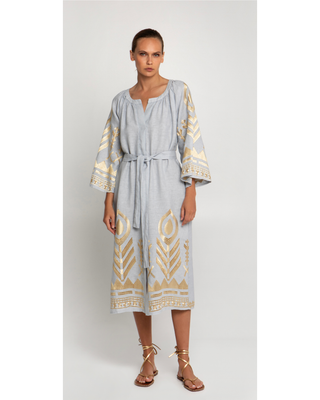 Long L/s Light Grey/gold Dress w Belt