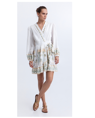 Mini Papyrus White/multi min Wrap L/s Dress