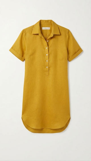 Tyra Honey Linen Shirt Dress