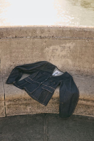 Evette Dark Blue Denim Blazer