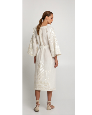 Long L/s Nat/champagne Dress w Belt