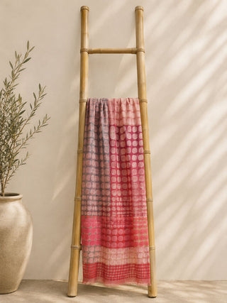 Anna Silk Wool Stoles Warm Red&Vibrant Pinks