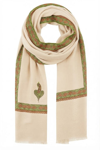 T568  Hay Natural  w Grn & org Embroidered Boarder