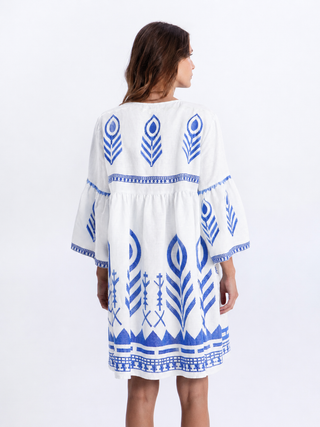 Fearther Bell Slv White/blu Short Dress
