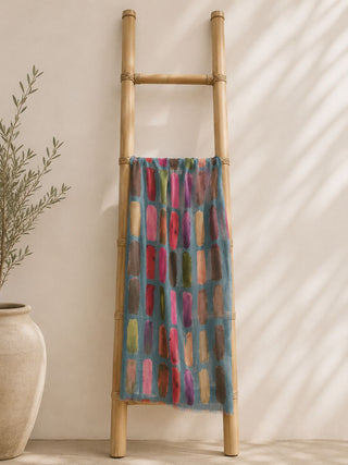 Anna Silk Wool Stoles Slate Olive Grn/multi color