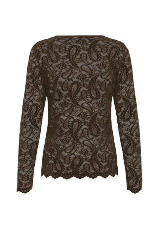 Salvi Dark Brown Ls Lace Blouse