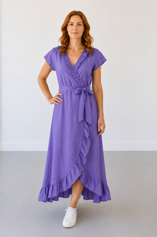 Daniella Wrap Dress Purple 100%Linen