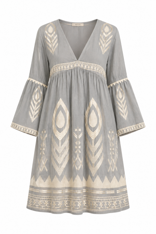 Feather Bell Slv Stone/champ Short Dress