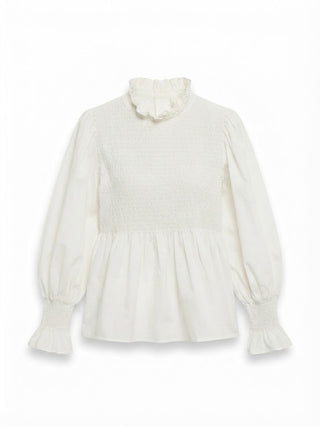 Emma Smocked Shirt White