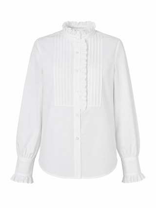 Phoebe Ruffle Contras Stitch Shirt White