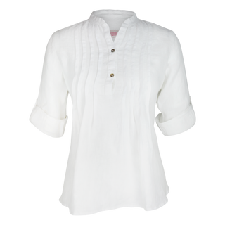 Greta Pintuck Shirt White 100% Linen