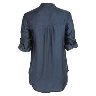 Greta Pintuck Navy Cupro Shirt