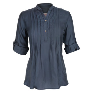 Greta Pintuck Navy Cupro Shirt