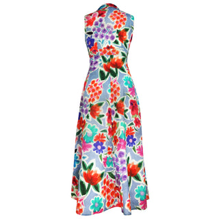 Penny S/L Pleat Maxi Blu Floral  Dress