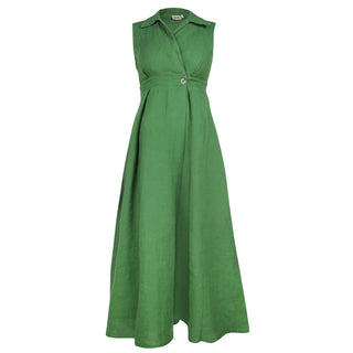 Penny S/L Pleat Maxi Emerald Dress