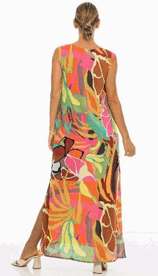 PM Ella Long Sleeveless V-Neck Dress Multi Clair