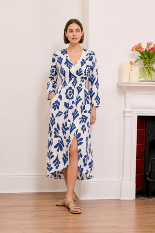 Rachel Wrap Midi Dress White/Marine