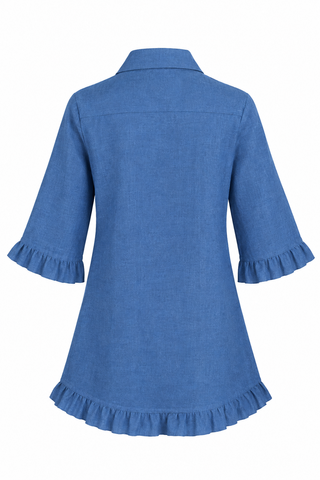 Rosie Ruffle in Indigo 100% LinenPL