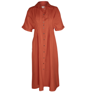 Tanya Tuck Shirt Dress Orange 100% Linen