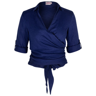 The Maggie Wrap Shirt Navy 100% Linen
