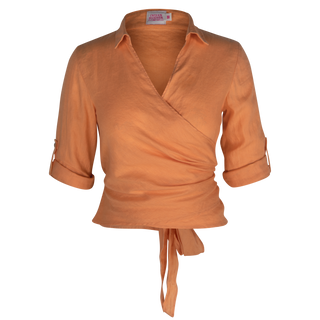 The Maggie Wrap  Shirt Orange 100% Linen