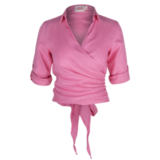 The Maggie Wrap Shirt Pink 100% Linen