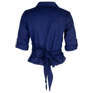 The Maggie Wrap Shirt Navy 100% Linen